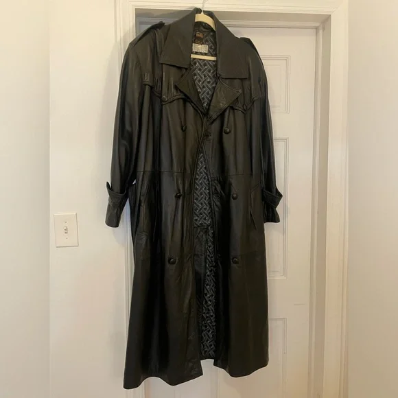 Black leather trench coat - Picture 2 of 12